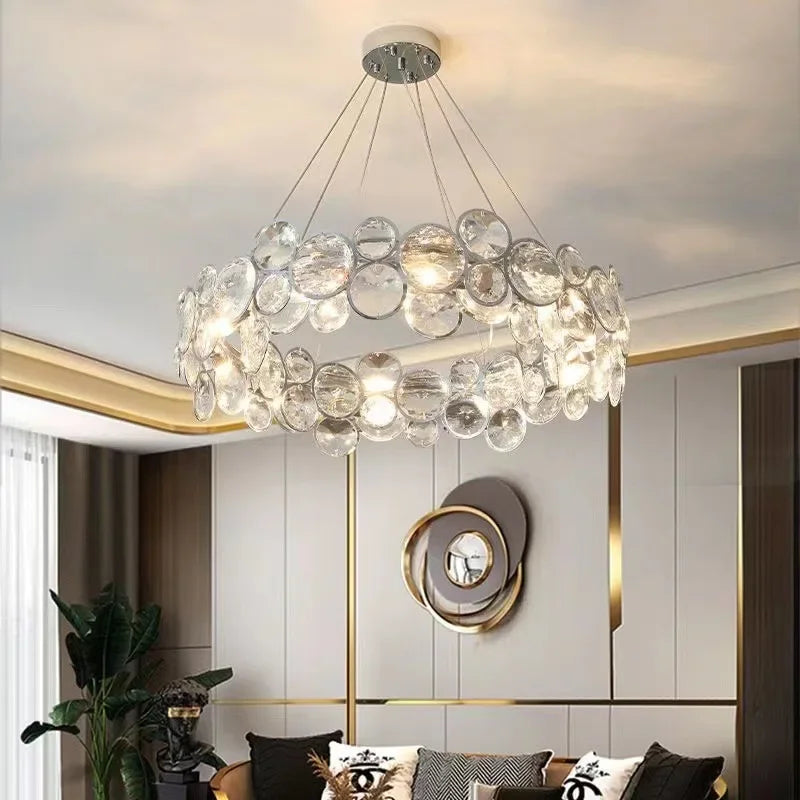 Villa Living Room Luxury Crystal Chandelier Starry Sky Duplex Hollow Staircase Hotel Lobby LED Pendant Lamp Home Decor Lighting