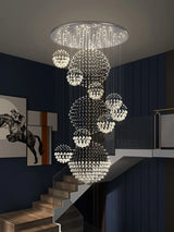 Modern LED Crystal Ball Chandeliers For Staircase Living Room Spiral Pendant Hanging Light Hall Villa Lobby Lamp Lustre Fixtures
