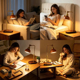 Wooden Table Lamp Three-color Lights Desk Lamp Height Adjustable and Dimmable Brightness Bedside Lamp Night Light for Home
