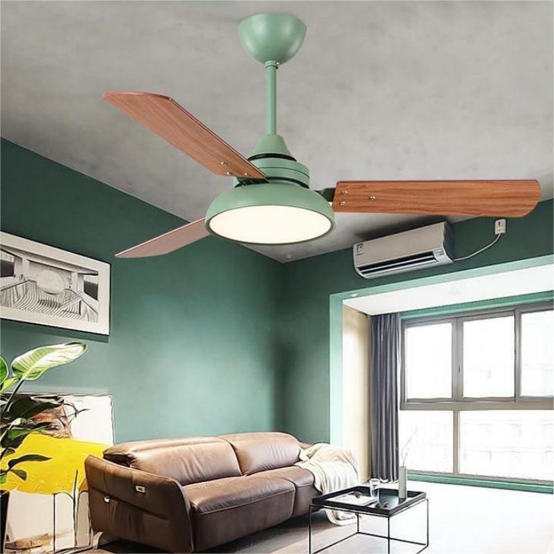 Modern Wooden Ceiling Fan Lights LED Living Dining Room 42 48 Inch Nordic Industrial Wind Remote Dimming Bedroom Fans Lamps