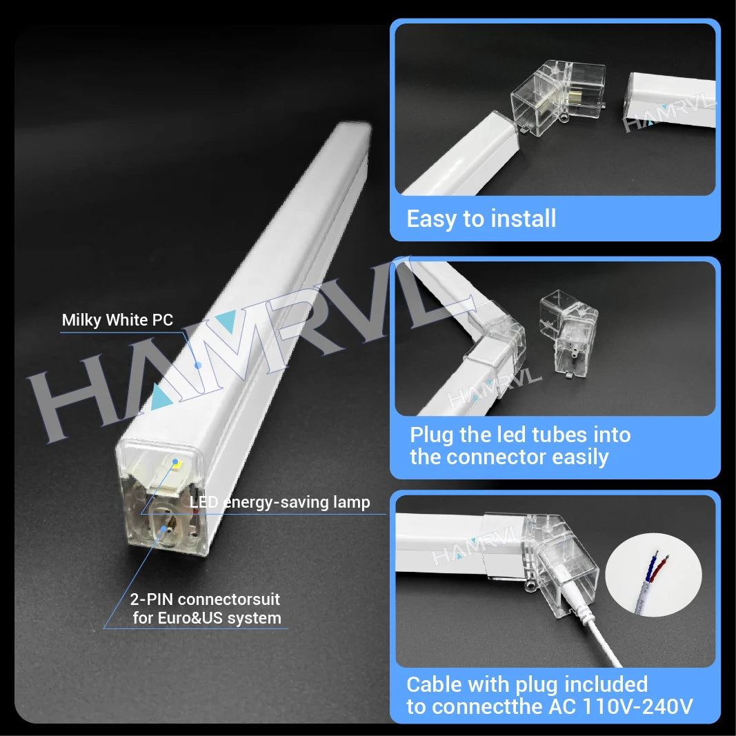 DIY Hexagon Garage LED Tube Accessories & Connector Set (110-240V) - Suspension Wire Cable Kit for Honeycomb Workshop & Barber Shop Lighting