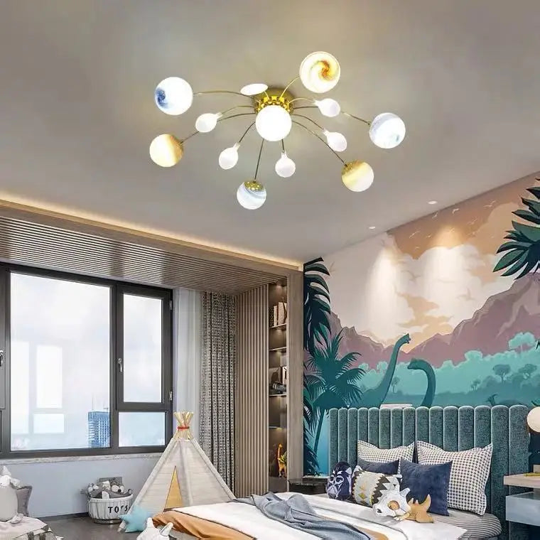 Artpad Nordic Led Iron Glass Ceiling Lamp Pendant Light Hanging Chandeliers Lighting Planet Lampshade  Kitchen Living Room Lamps