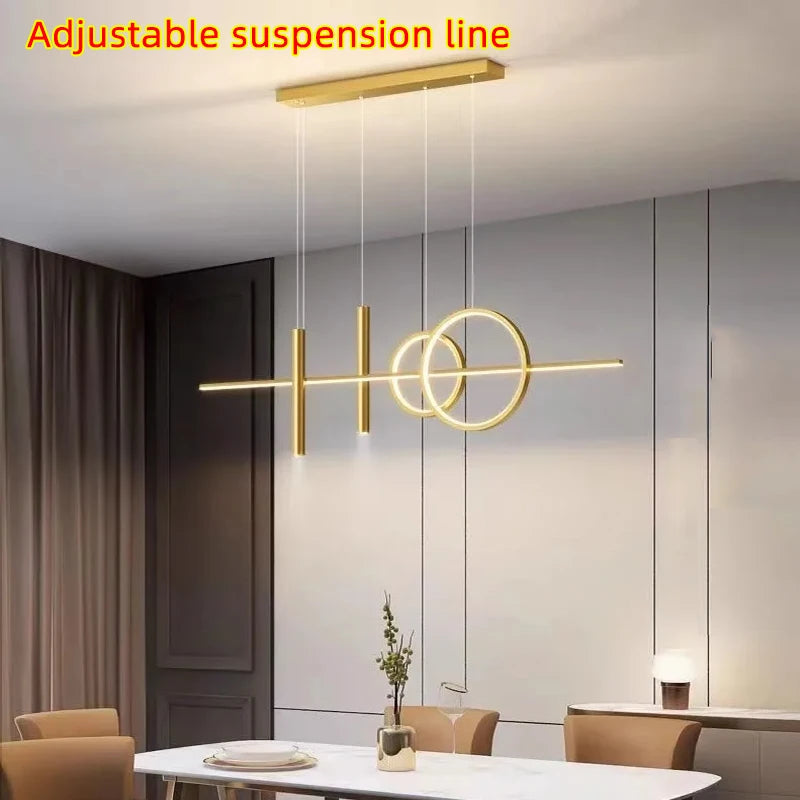 Minimalist Long Strip Pendant Lights Modern Dining Room LED Ceiling Chandelier Remote Control Bar Table Lustre Home Hanging Lamp