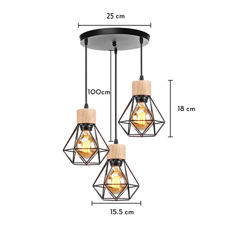 3-Heads Dining Table Chandelier Iron Wooden Lampshade Hanging Lamp for Kitchen Island Bedroom Modern Suspension Pendant Lighting