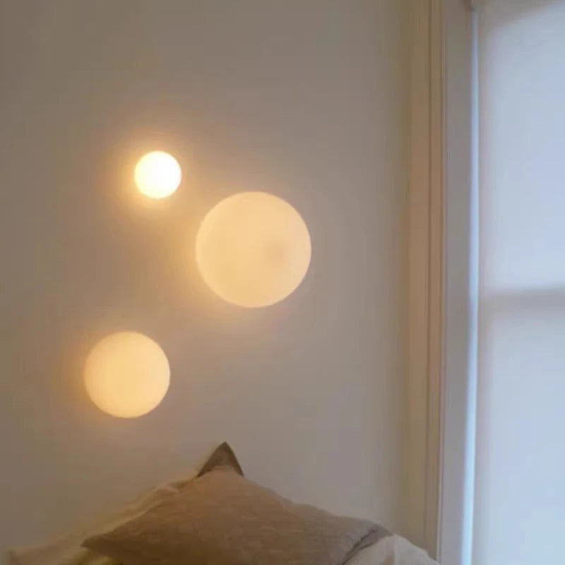 Round Glass Lights Modern Hidden Base Milky White Glass Wall Lamp for Bedroom Bedside Living Room Stair Hallway Entrance Hotel