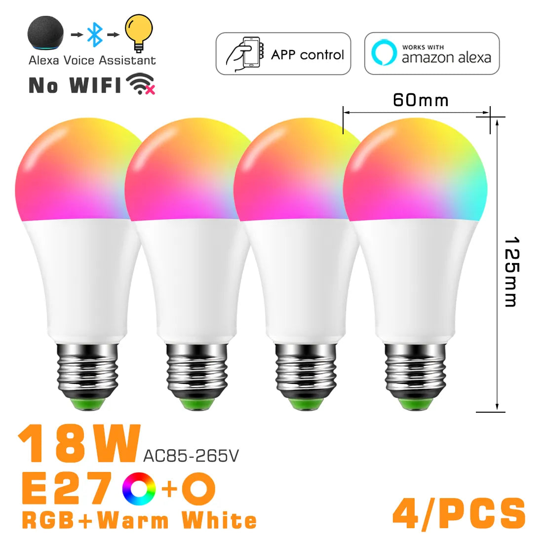 LED Smart Light Bulb, Color Changing Alexa Light, RGB Smart Lamp That Work With Alexa, E27 B22 Base,16 Million Colors, Dimmable