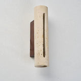 Yellow Cave Stone & Wood LED Wall Sconce Lamp - Wabi-Sabi Natural Travertine Stone Wall Light for Living Room, Bedroom Bedside & Corridor Decor