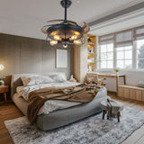 Round LED Ceiling Fan Light Vintage Chandelier Pedant Lamp W/ Remote for Living Dining Room Bedroom
