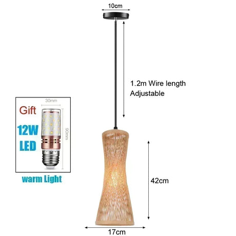 Handmade Vintage Pendant Lamp Bamboo Restaurant Café Chandeliers Wood Base E27 Bulb Lighting Hotel Bedroom Interior Classical