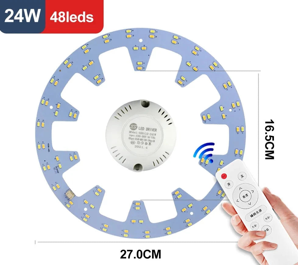 Led Ceiling Light Replacement Led Module 220v Led Panel Light Board Dimmable With Remote Control 12W 18W 24W For Ceiling Lamps