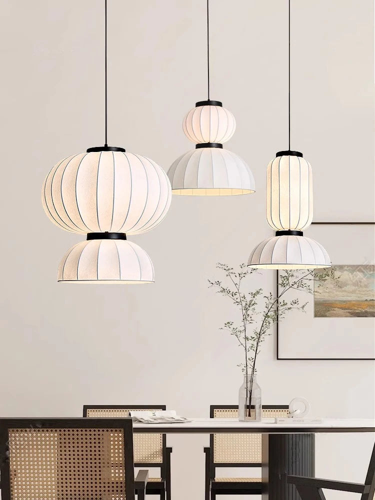 Japanese Wabi-Sabi Silk LED Pendant Light - Retro Art Lantern Ceiling Chandelier Lamp Fixture for B&B, Dining Room, Bar & Bedroom