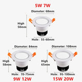 High-performance Embedded LED Downlight Angle Adjustable 5W 7W 9W 12W 15W 20W COB Anti-Glare Dimmable Ceiling Light Spotlights CRI＞98