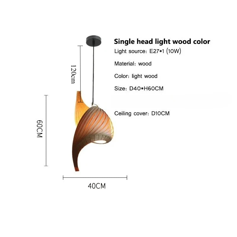 Japanese Style Duplex Staircase Chandelier Handmade Pleated Finish Wood Hanging Lights for Dining Bedroom Staircase Fixture