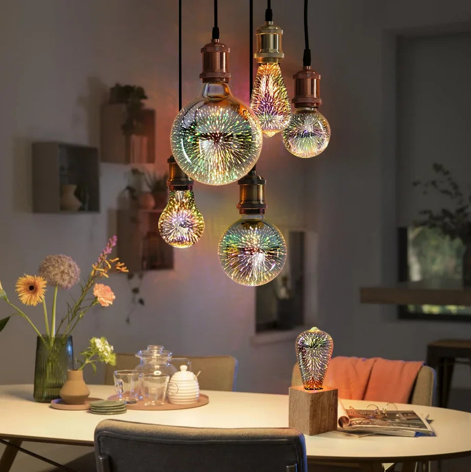 3D LED Light Bulb E27 220V ST64 G80 G95 G125 A60 Diamond Heart Decoration LED Lamp Bulb Holiday Lights Novelty Christmas Lamps