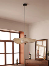 Wabi-Sabi Wood & Cloth Pendant Light - Retro Fabric Ceiling Chandelier Lamp Fixture with Glass Accents for Restaurant, Hotel & Home Decor