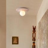 High Quality Natural Stone Ceiling Light Travertine Downlight with Glass Ball Wabi Sabi Milk Oil Wind Home LED Ceiling Ligh