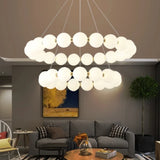 Nordic Modern Minimalist Luxury LED Chandelier Cream Pearl Circle Pendant Light Home Room Decoration for Living Dinning Bar Lamp