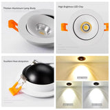 Led Downlight Recessed Ceiling Lamp 5W7W9W12W15W18W Dimmable white black Spot Light 360° Adjustable indoor lighting