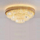 Modern round square layered crystal chandelier black gold luxury Led ceiling lamp living room main lamp villa foyer lighting