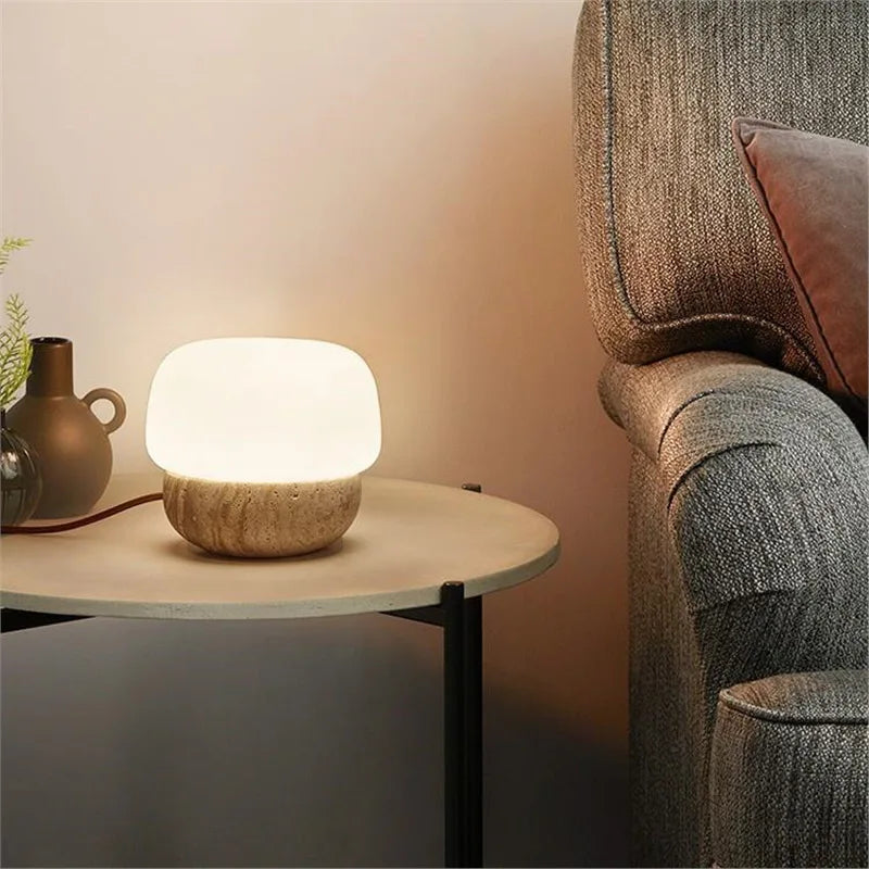 Nordic Creative Yellow Cave Stone Floor Lamp Japanese Wabi Sabi Style Bedroom Home Decoration LED Desk Lamp with Light Source