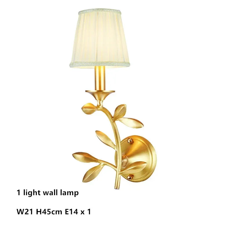 American Retro Luxury Gold Copper Chandeliers Living Dining Bedroom Pendant Lights Fabric Shades Flower Deco Led Lighting Lamps