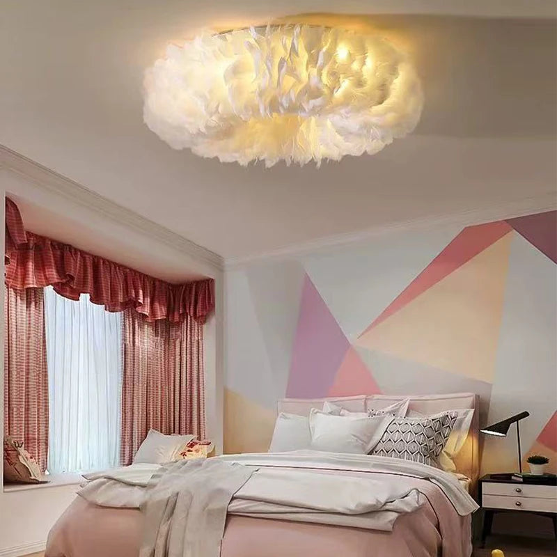 Modern Feather Led Ceiling Lamps Nordic Romantic Warm Bedroom Ceiling Lights Home Lighting Living Room Decor Lamp Luster Fixture