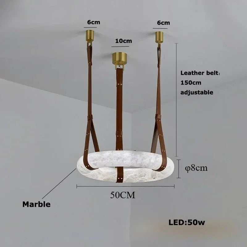 2026 Circular Marble Leather LED Hanging Lamp Modern Bedroom Living Room Main Light Fixture Nordic Faux Marble Pendant Light