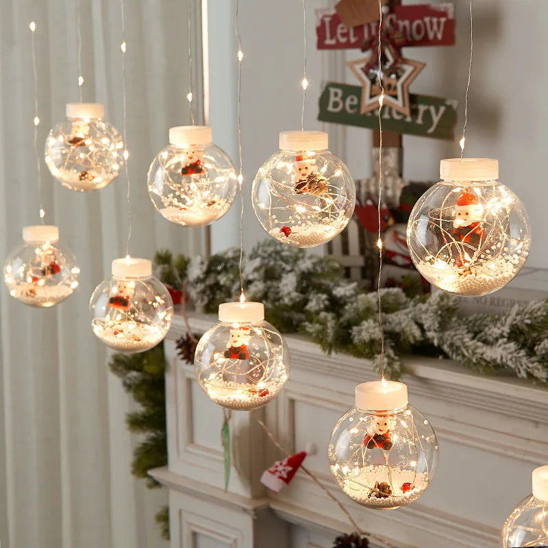 Christmas Balls Santa Claus Led Garland Curtain Lights Christmas Decorations for Home New Year 2023 Gifts Navi dad Tree Xmas Gift