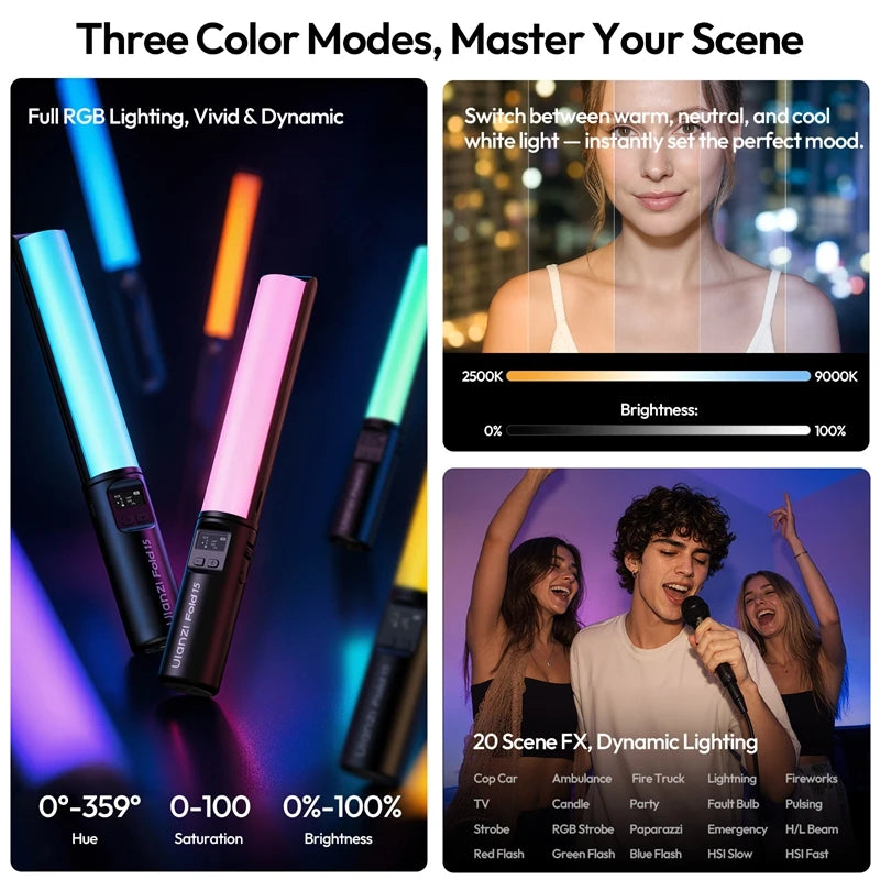 Ulanzi FOLD15 Foldable Handheld Stick Light - 2500K-9000K Dimmable RGB Video Light