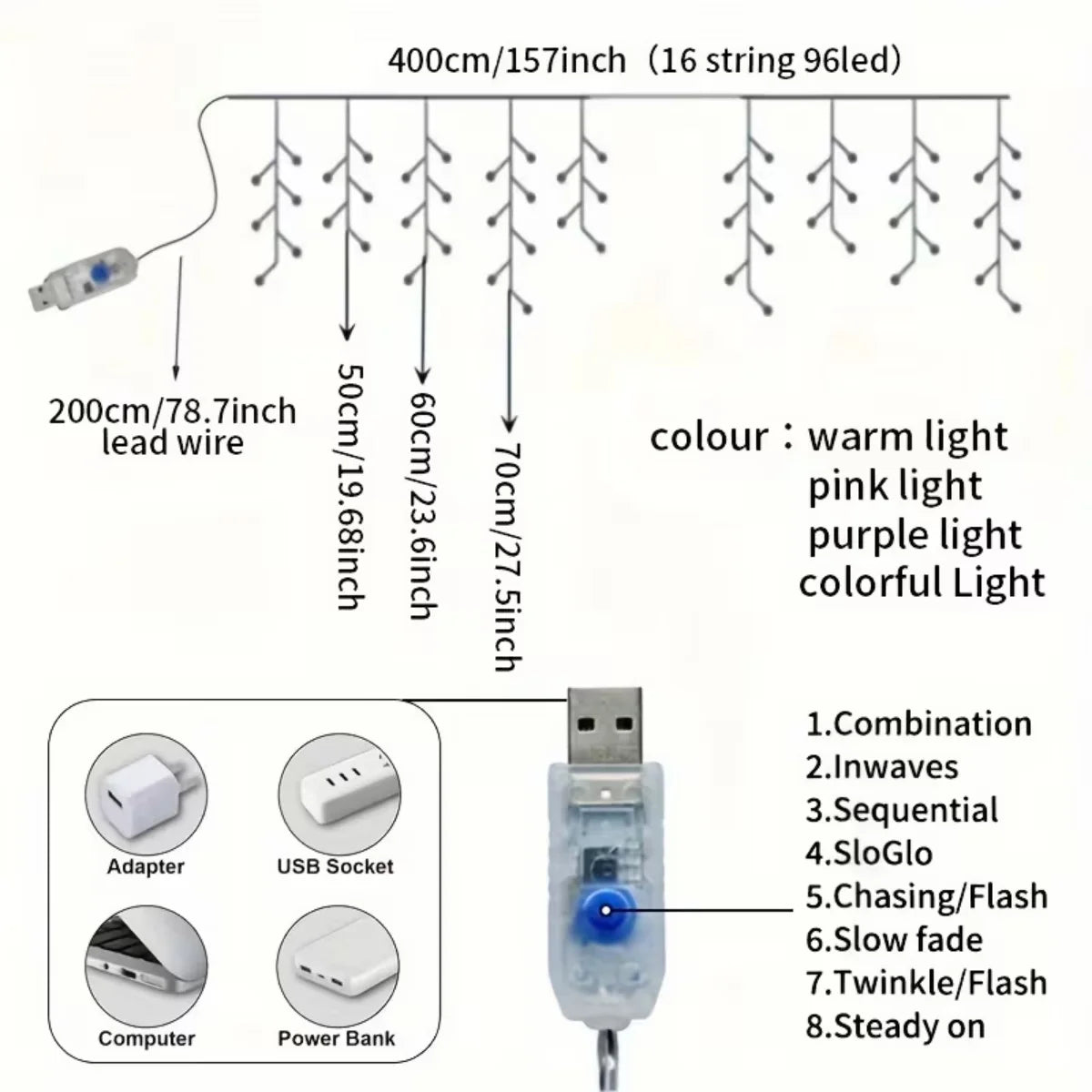 USB Butterfly String Light with 8 Modes - LED Flashing Fairy Lights