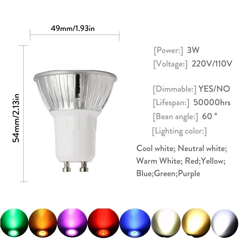 Dimmable LED Spotlight GU10 MR16 GU5.3 E27 E14 E12 B22 B15 3W Bulb Lamp Adina 110V 220V 12V Lamp Bombillas Lights For Home Decors