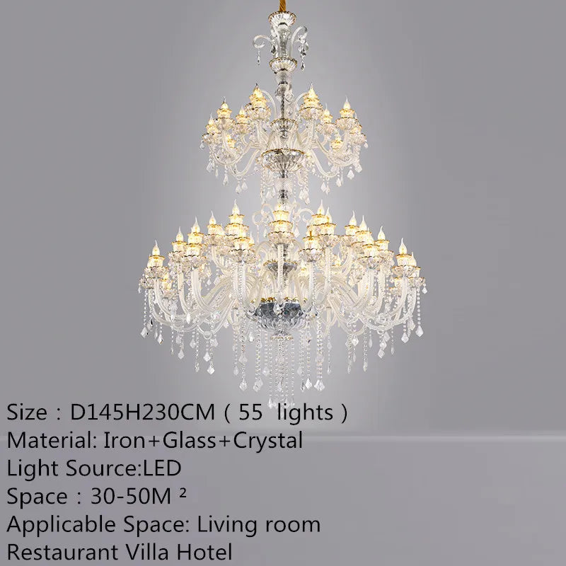 European Luxury Crystal Chandelier LED Living Room Restaurant Bedroom Villa  Hotel Duplex Building Candle Pendent Lamp