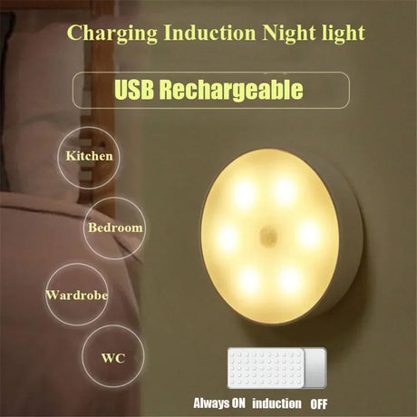 Night Light LED With PIR Motion Sensor Rechargeable USB Kitchen Cabinet Night Lamp For Bedroom Room Decoration