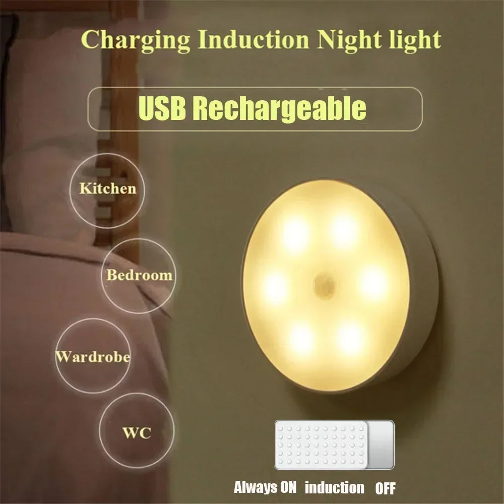 Night Light LED With PIR Motion Sensor Rechargeable USB Kitchen Cabinet Night Lamp For Bedroom Room Decoration