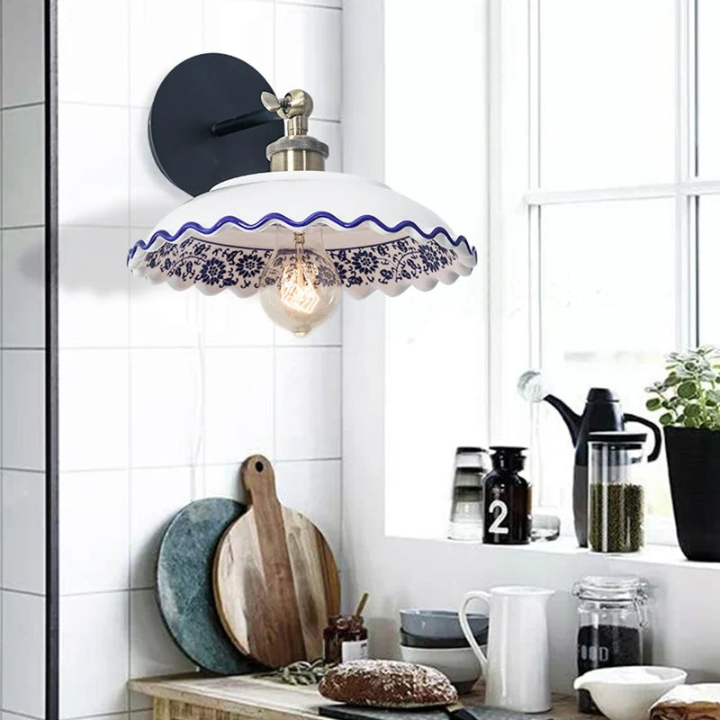Modern Blue and White Porcelain Wall Lamp Retro Ceramic Sconces Living Lighting Bedroom Bathroom Dining Hall Decoration Fixture