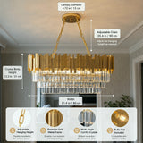 Modern Luxury Crystal Chandelier, Gold Crystal Chandelier, 3-Layer Raindrop Chandelier, Lighting Fixtures, Dining Room, Table, F