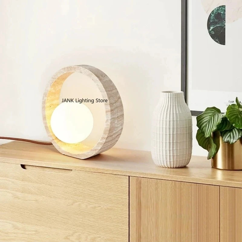 Italian Yellow Cave Stone Table Lamp, Living Room  Light Luxury Bedroom Bedside Indoor Lighting D25cm