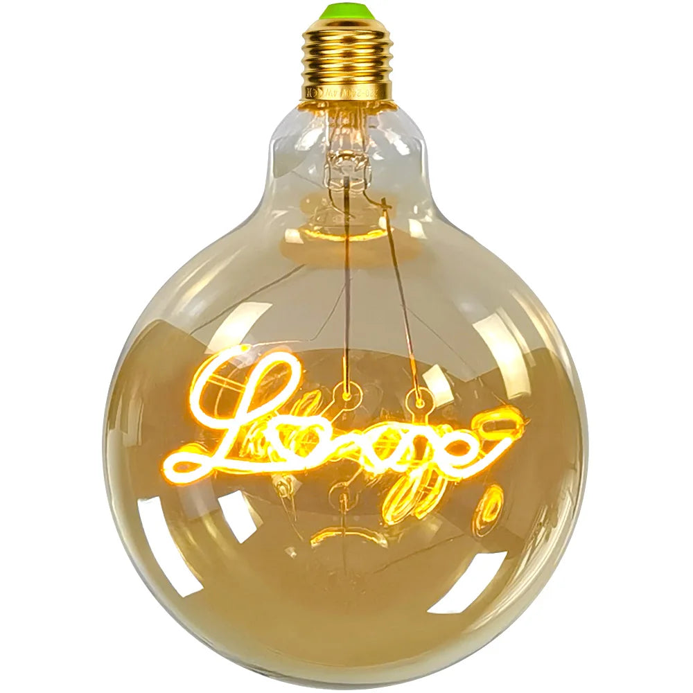 Vintage Led Bulb G125 Big Globe Alphabet Love Home Drem Hello 110V 220V E26 E27 Decorative Edison Bulb Pendant Bulb