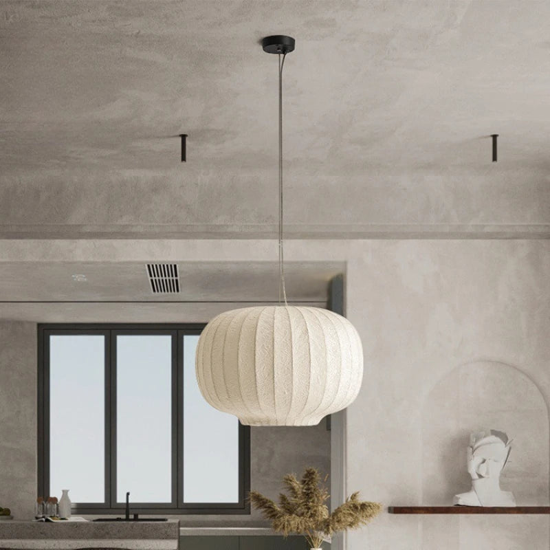 Wabi-Sabi Silk Dome Pendant Light - Iron Art Lantern LED Ceiling Lamp Fixture for Living Room, Dining Area, Bedroom & Cafe Decor