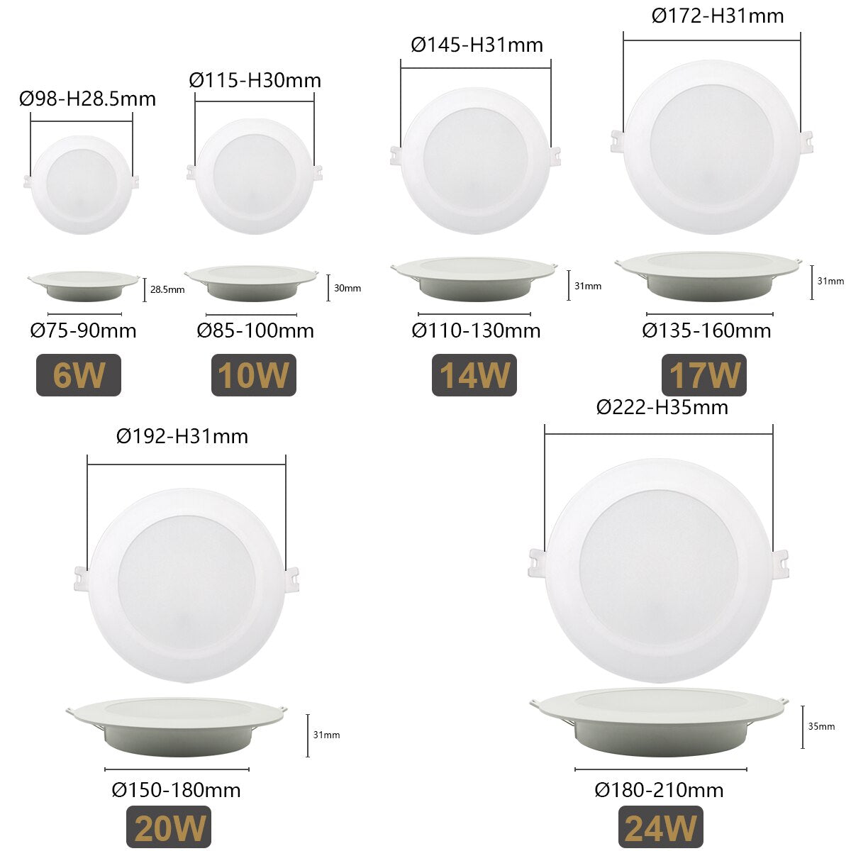 LED Downlight 110V 220V Ceiling Light 17W 20W 24W Recessed Led Down light Round Panel Light Spotlight Indoor Lighting