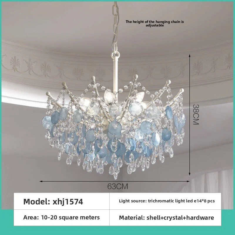 French Vintage-Style Living Room Chandelier In A Retro Blue Shell Villa Duplex Bedroom Crystal Lamp With A Sophisticated Touch