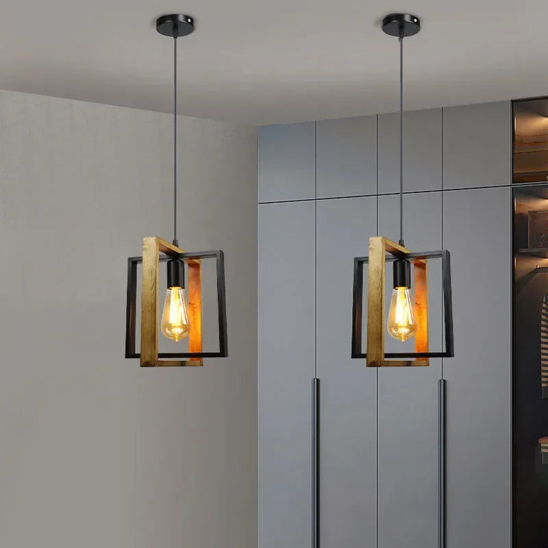 American Chandelier Lamp Retro Iron Wood Pendant Lamp Bar Restaurant lamp Creative Hanging light Household Luminaire appliance