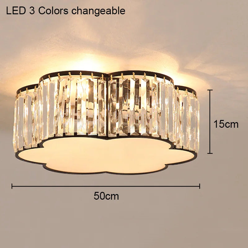 Modern Bedroom Round Square Geometric Shaped Crystal Ceiling Lamp Living Room Light Luxury Simple Design Led Flower Lighting