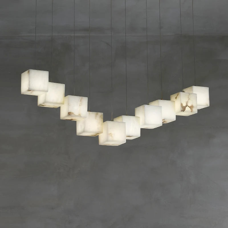 Rubik's Cube Marble Home Decoration Gold LED Chandelier Lighting Hanging Lamps 2026 New Trend Lustre Para Sala Estar For Foyer