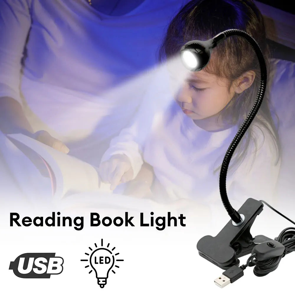 Book Reading LED Lamp Table Lights Bedside Lighting With Holder Clip Flexible Angle Adjustable 5V USB Powered Aluminum Alloy