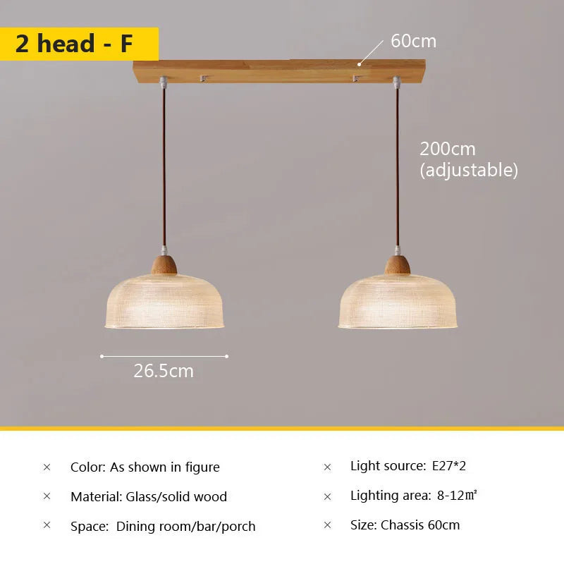 Nordic glass pendant lamp Japanese log wind cafe&#39;s restaurant three small chandelier bedroom bedside bar dining table lamps