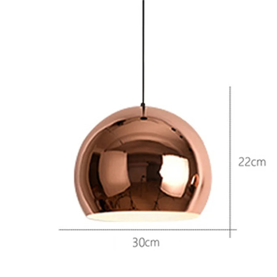 Rose Gold Electroplating Mirror Globe Pendant Lamp - E27 Glass Ball Light