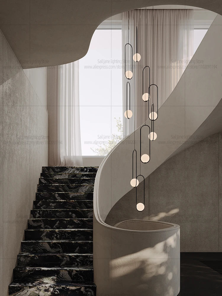 Nordic Home Decor LED Chandelier Villa Living Room Ceiling Light Suspended Staircase Pendent Lamp Dining Table Pendent Light