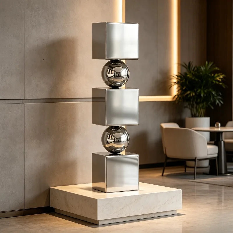 Stainless Steel Sculptures Modern Minimalist Floor Decoration Sculptures Creative Geometric Art Large Figurines Home Ornaments