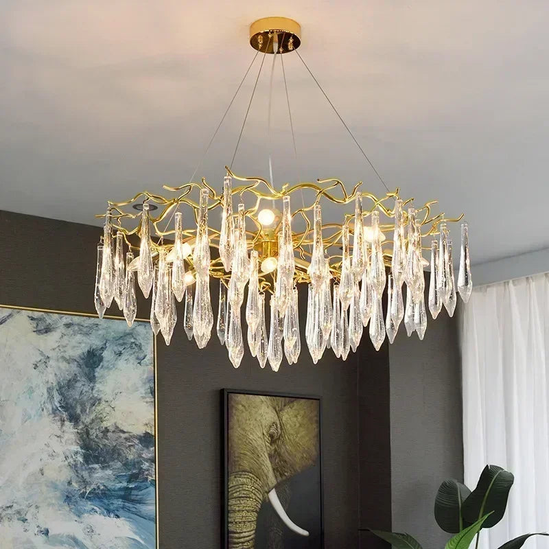 2025 Modern Gold Crystal Chandelier Living Room High Ceiling Luxury Big Lustres Aluminium Crystal Tree Branch Chandelier Lights
